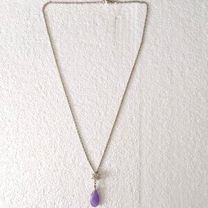 Genuine Lavender Jade Jadeite Tear Drop Crystal Pendant Silver Tone Necklace